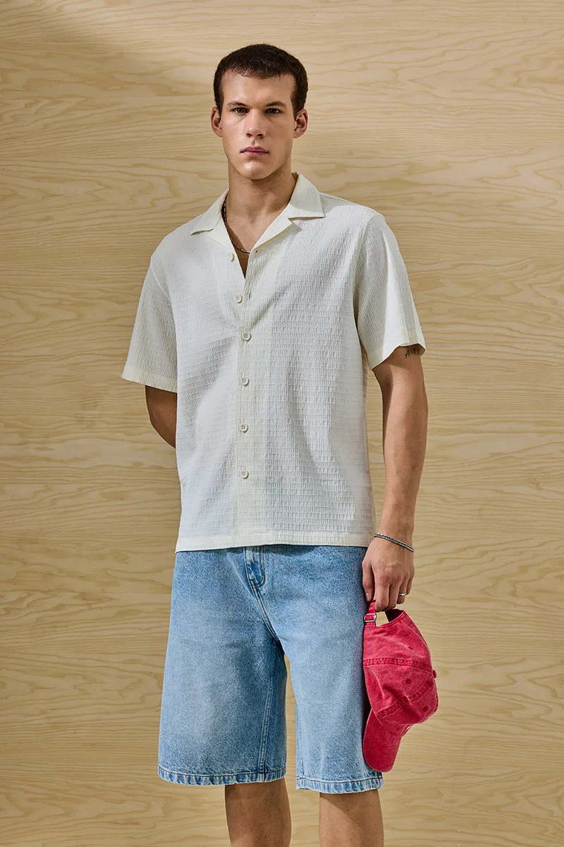 SNITCH Stretch Textured Box Fit Cuban Collar Shirt